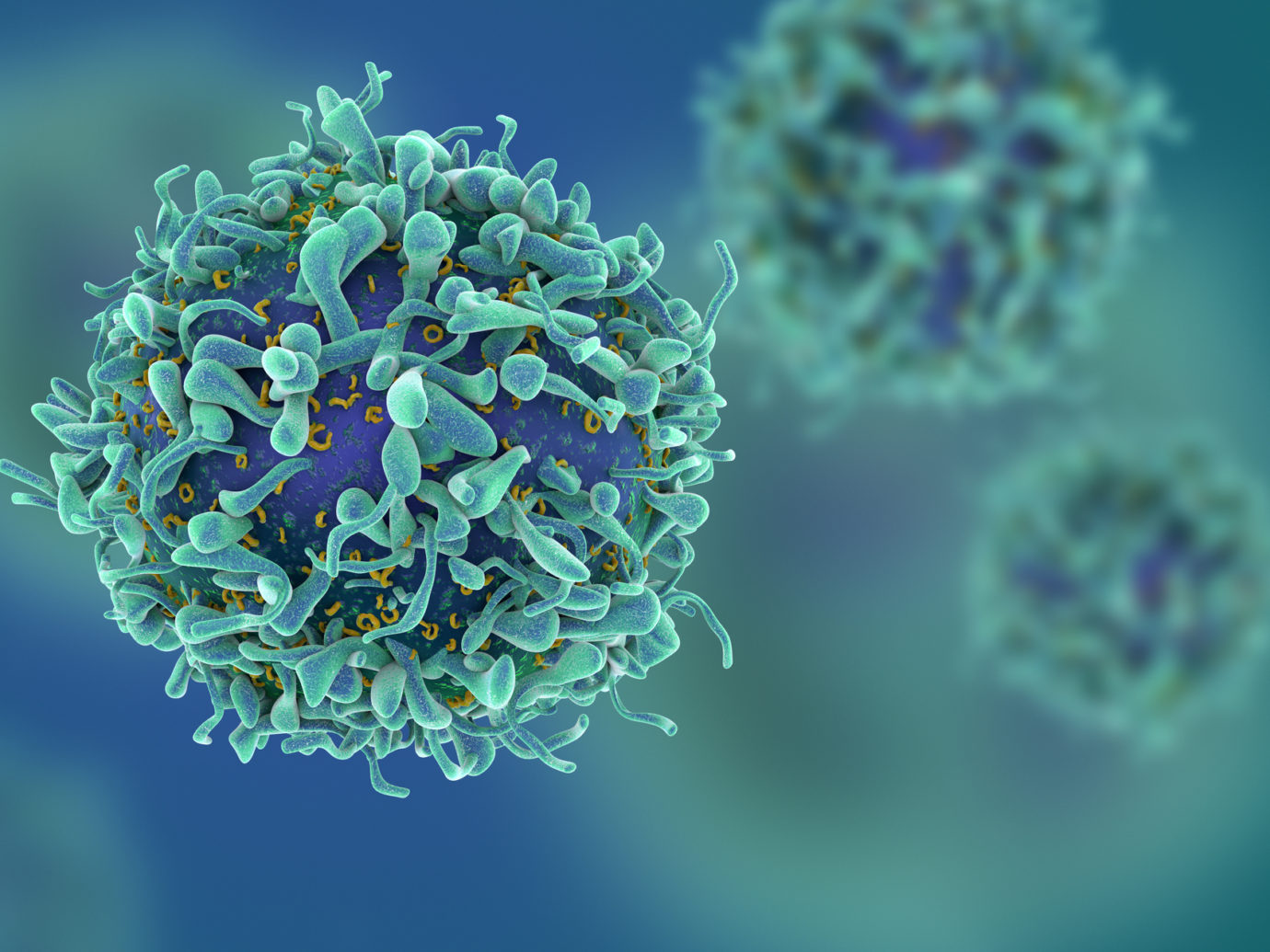 CG render of T-cells in shallow depth of field